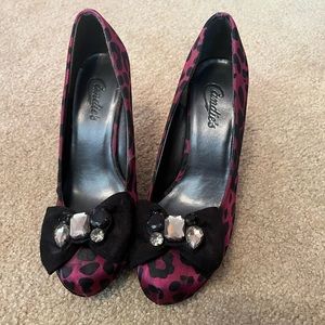 Candies purple cheetah heels with rhinestones
